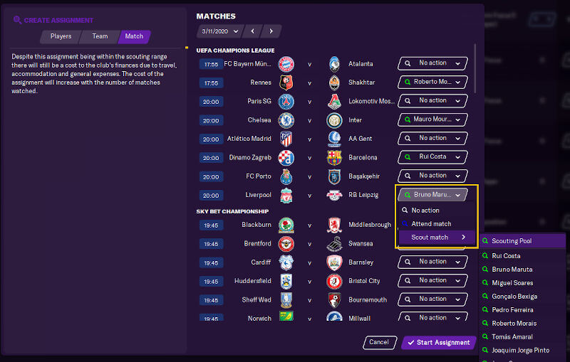 Scouting specific matches