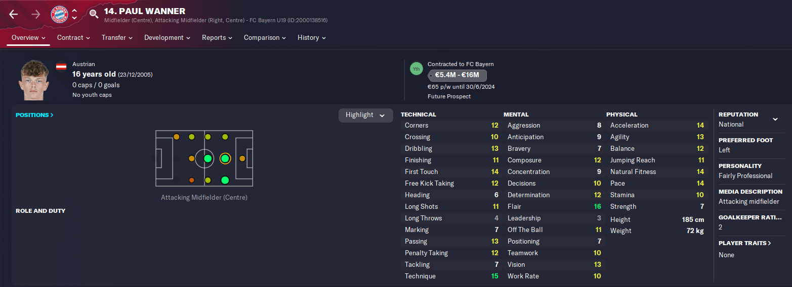 FM23 Wonderkid Paul Wanner player profile 23.3