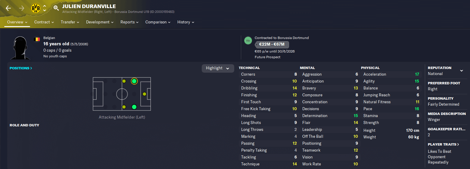FM23 best young talent Julian Duranville  player profile 23.3