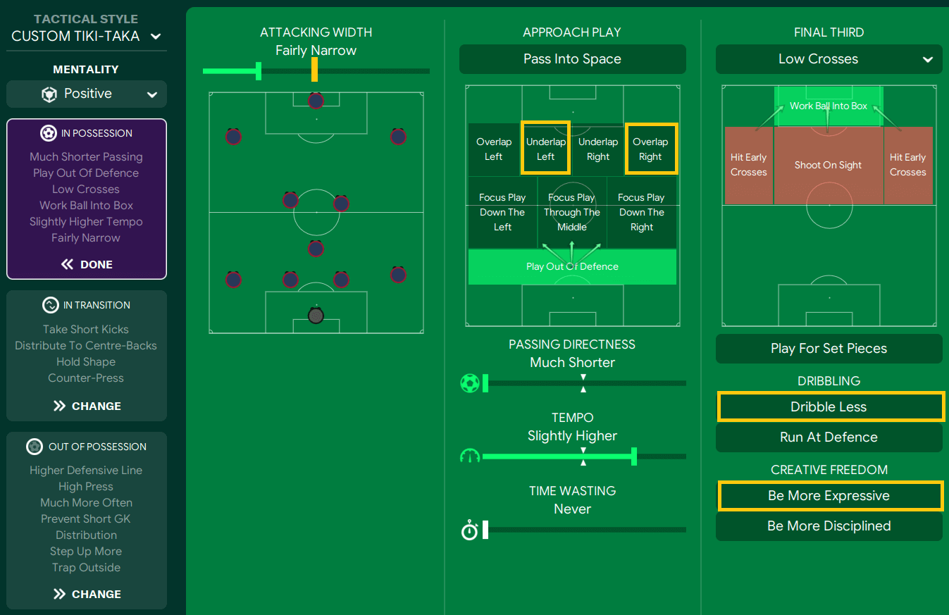 FM24 Barcelona Tiki-Taka Tactics - in possession team instructions