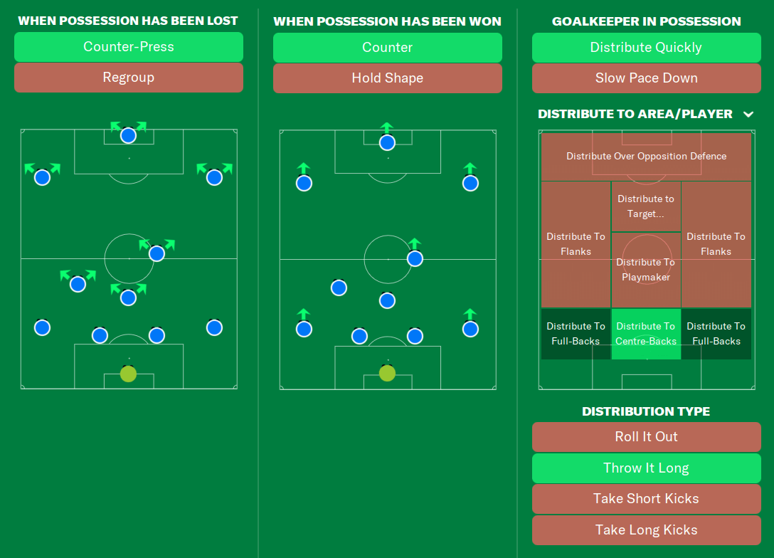 Football Manager 2024 magnificent Infinity 4-3-3 tactic team instructions in transition