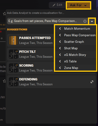 Football Manager Data Hub ask for specific visuals
