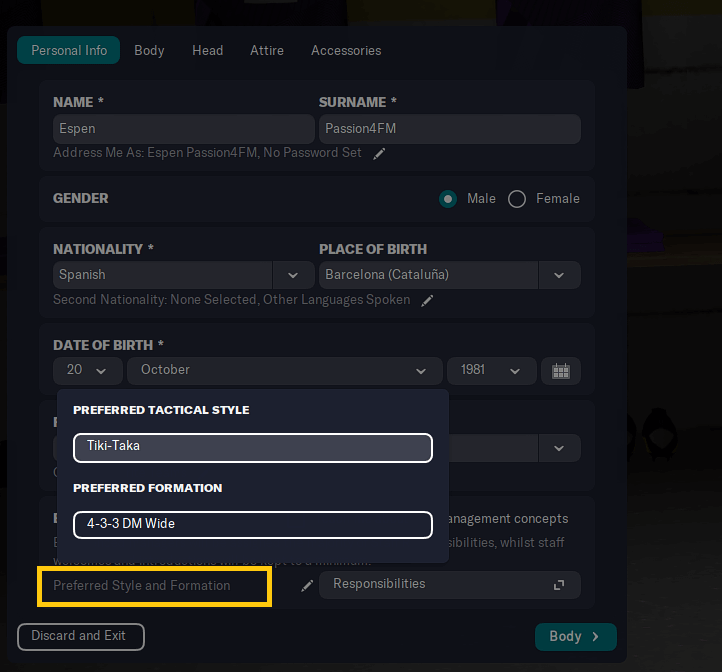 choose tactical style and preferred formation - FM23 Manager creation