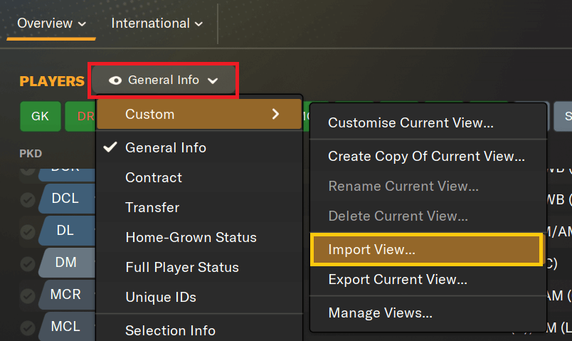 how to import custom views in Football Manager