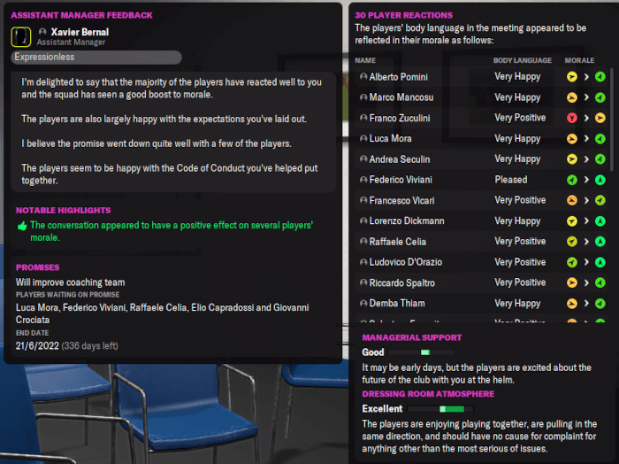 Team meetings effect on team morale in Football Manager