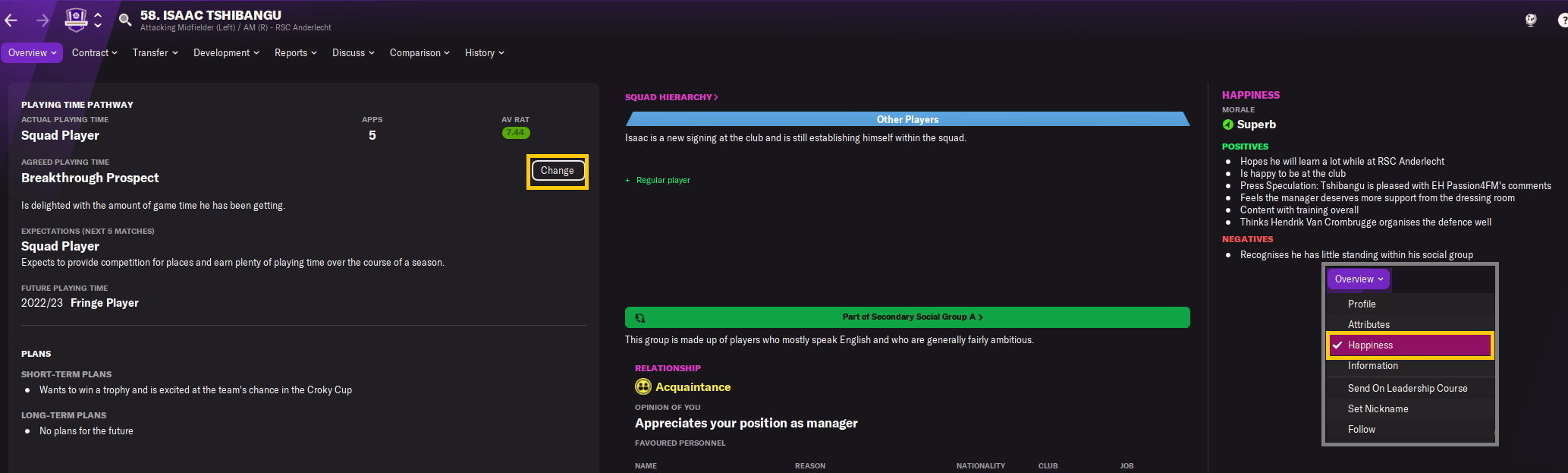 Manage players playing time expectations in Football Manager