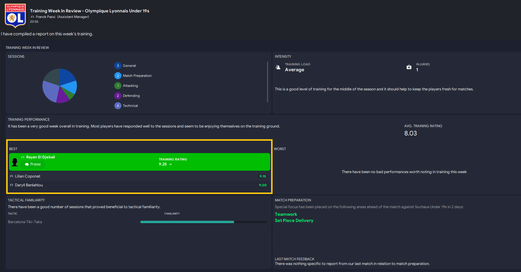 Football Manager training review emails