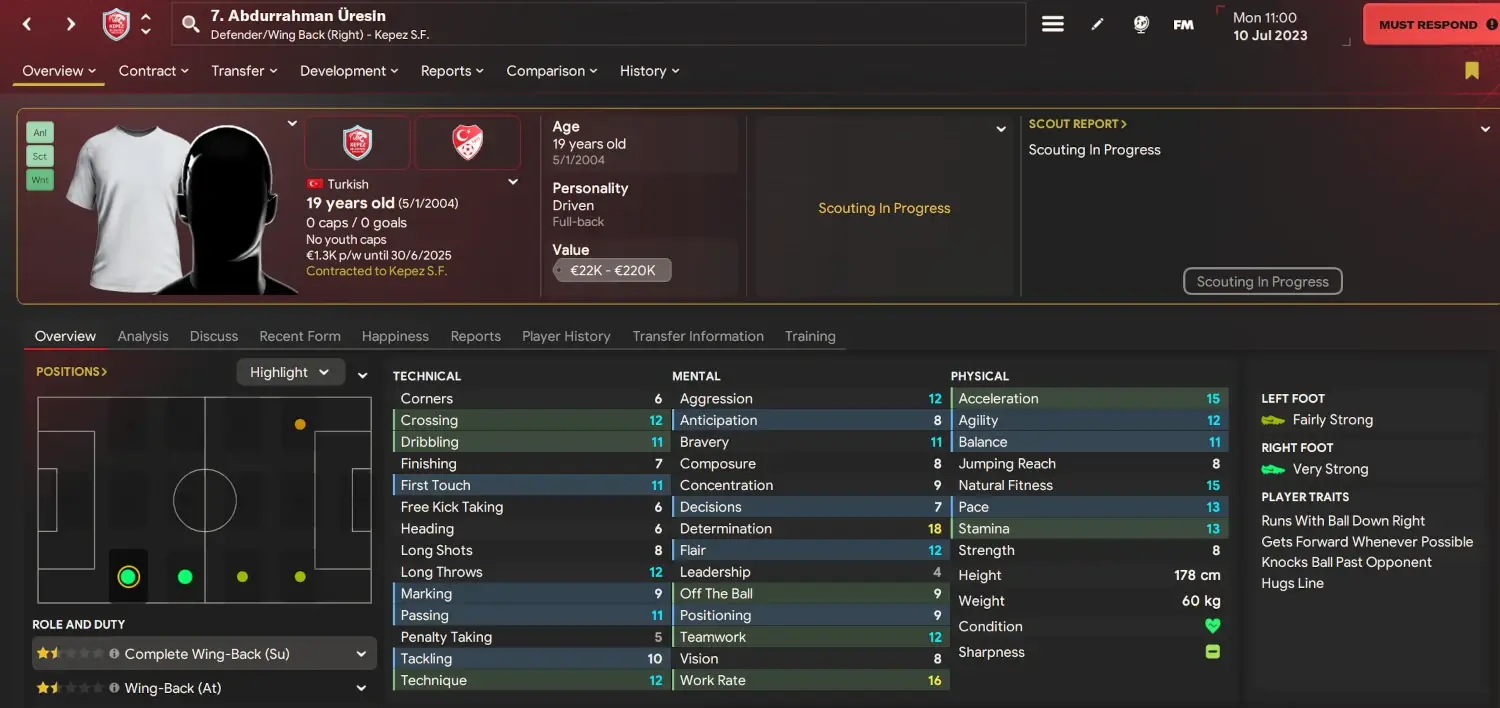 Abdurrahman Uresin cheap hidden gem wingback on Football Manager 2024