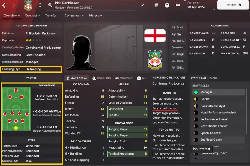 analyzing opposing managers profile for tendencies and style of play