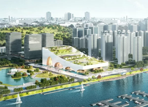 Hengqin Culture & Art Complex designed by Yunchao Xu, distant view of the building