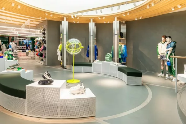 Interior view of Lacoste Store UK featuring Baxab®Eco microcement flooring