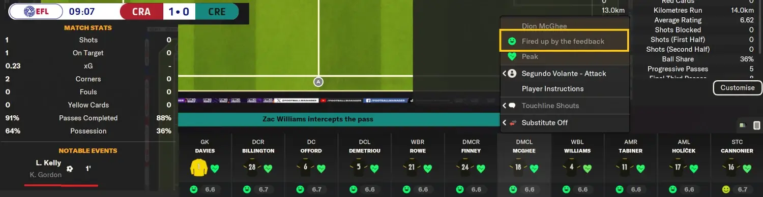 Berating players after awful performance in Football Manager