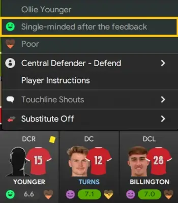 Shouting Calm down individual players after receiving a booking in Football Manager