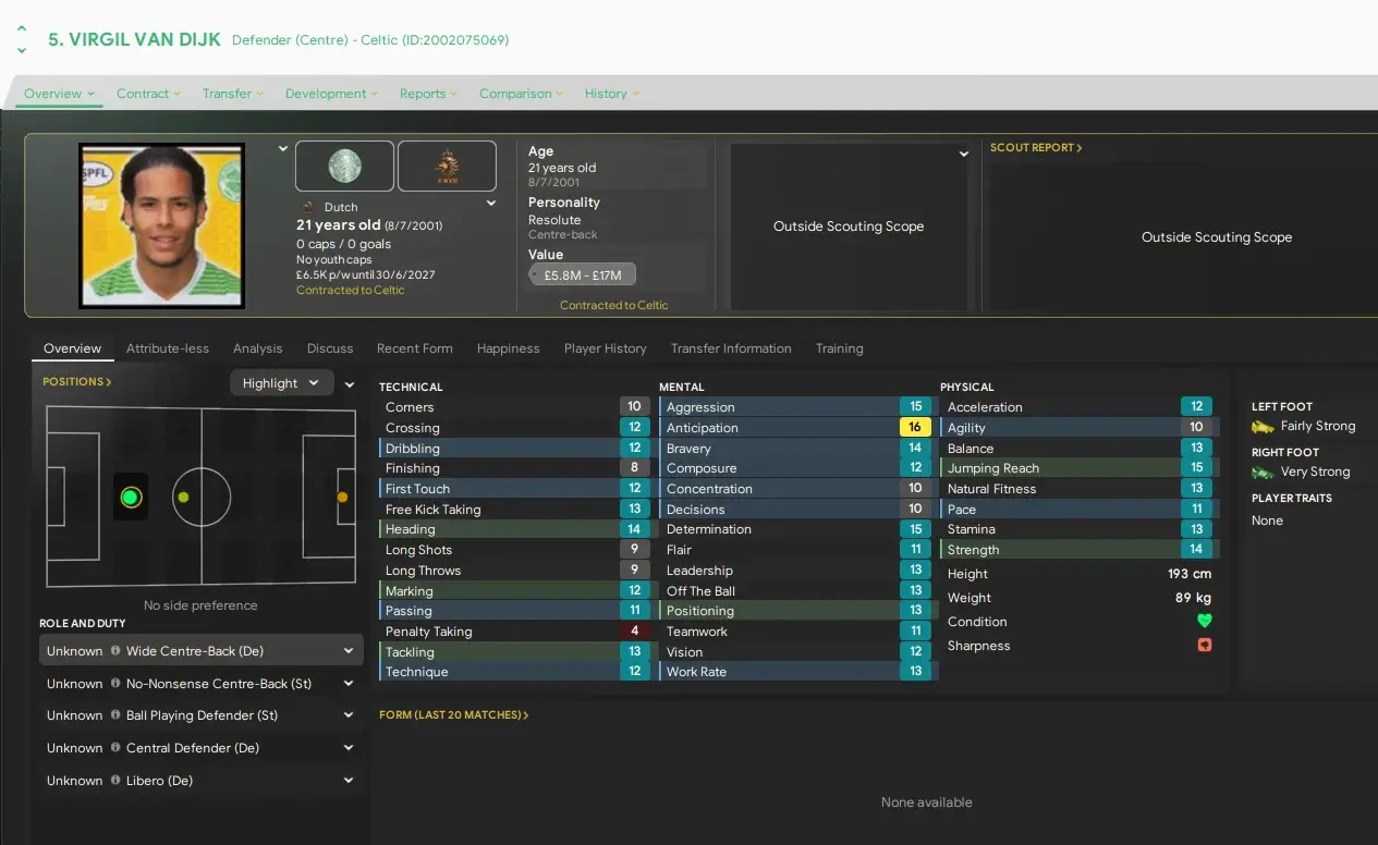 Celtic Virgil van Dijk player profile 2013-2014 retro database