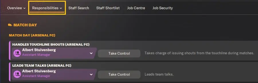 Delegating touchline shouts in Football Manager