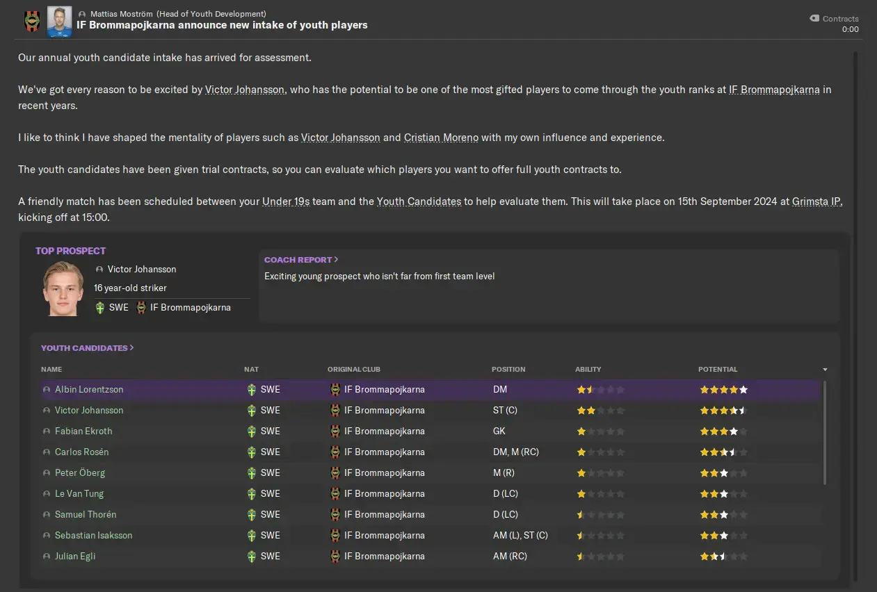 Football Manager 2021 youth intake Brommapojkarna