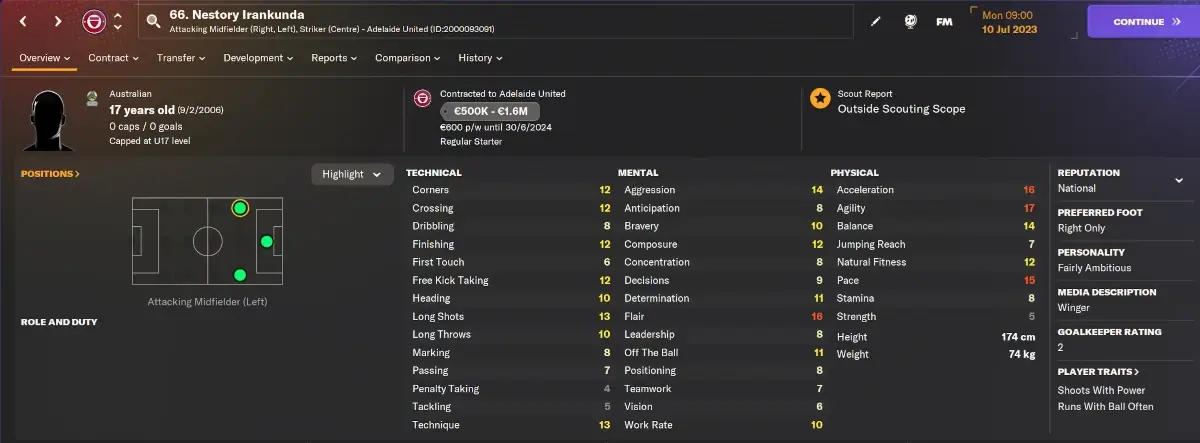 FM24 Best Young players Nestory Irankunda player profile