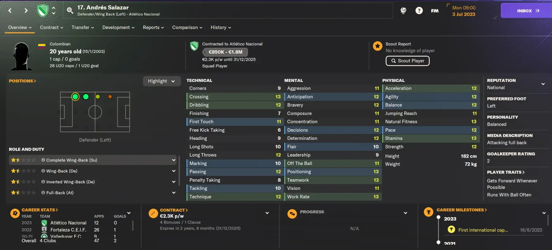 FM24 Cheap Wonderkids Andres Salazar player profile