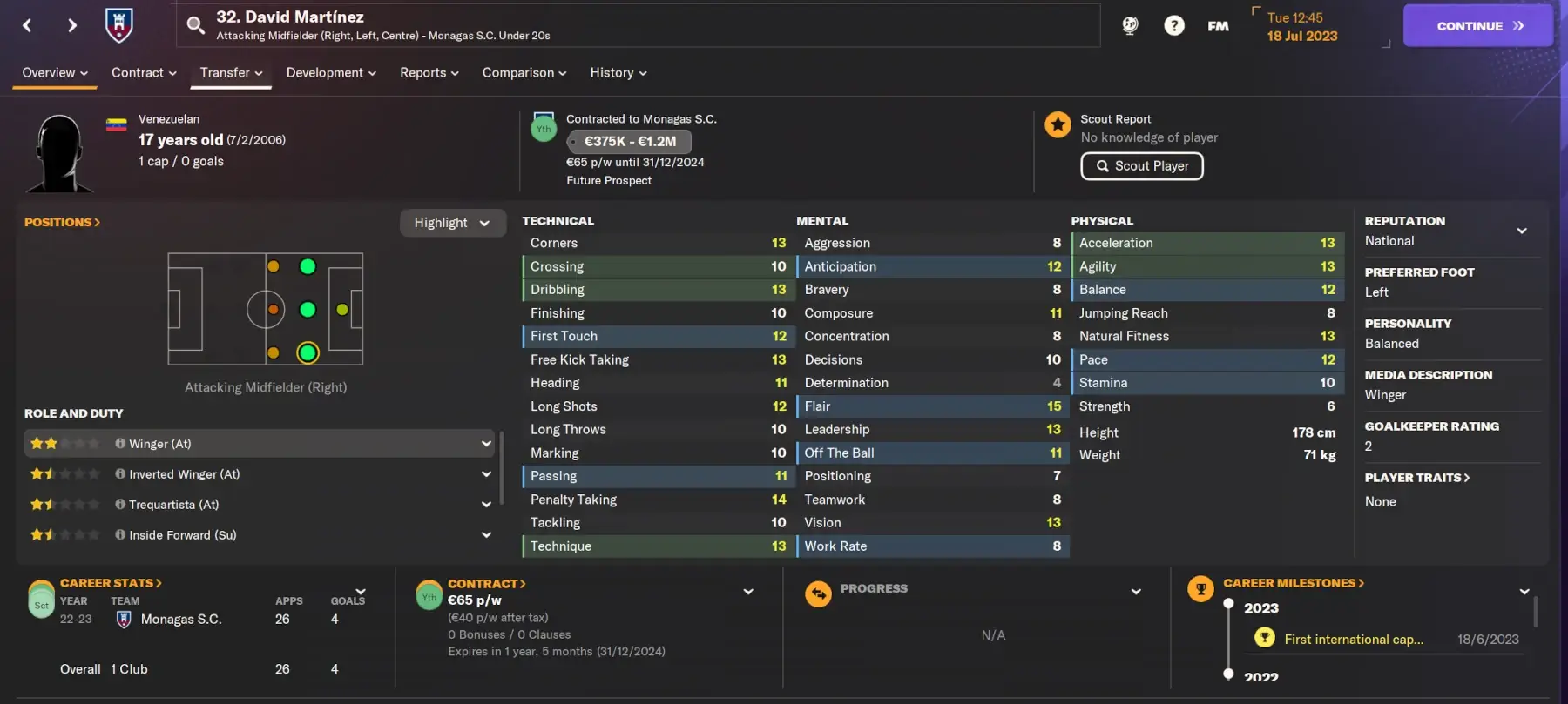 FM24 Cheap Wonderkids David Martinez player profile