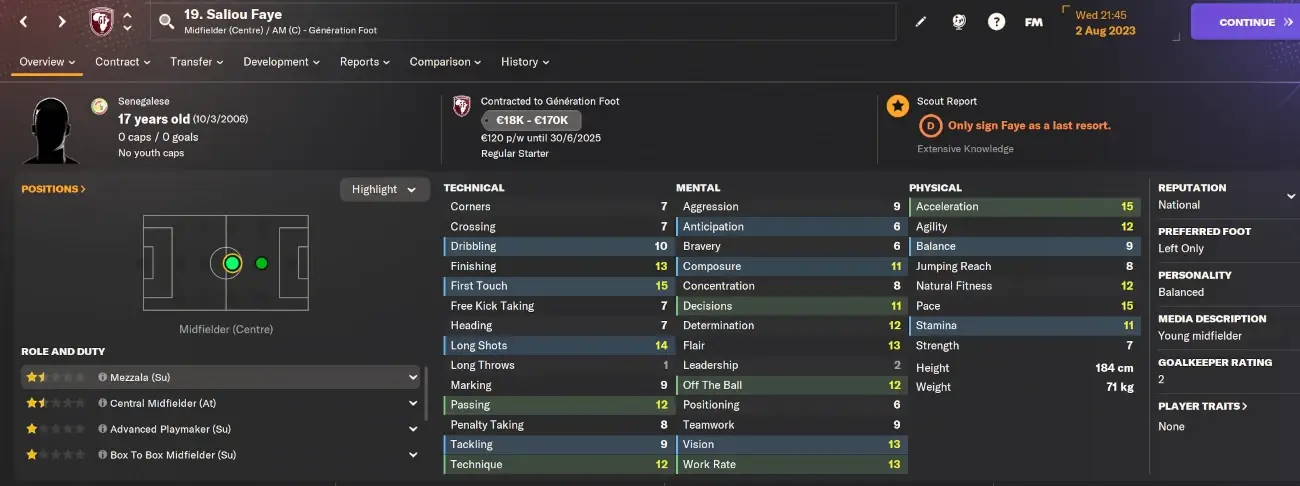 FM24 Hidden African wonderkids Salifou Faye player profile