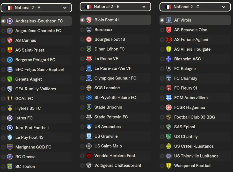 FM24 League Update activated French National 2 feat. Bordeaux