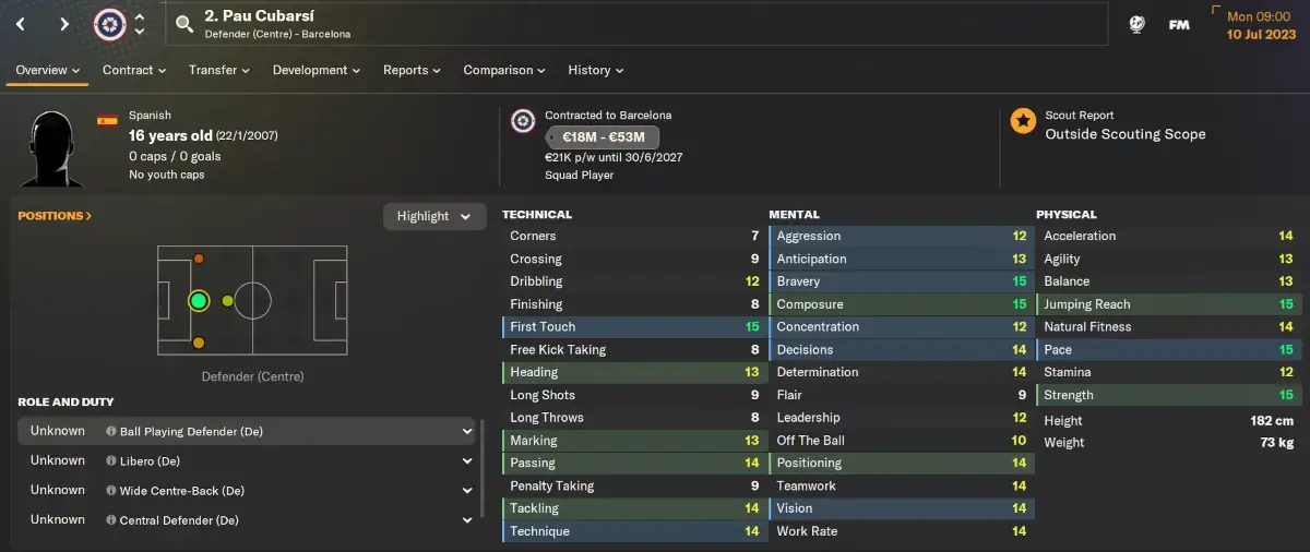 FM24 Transfer Update improved CA of Pau Cubarsi at Barcelona