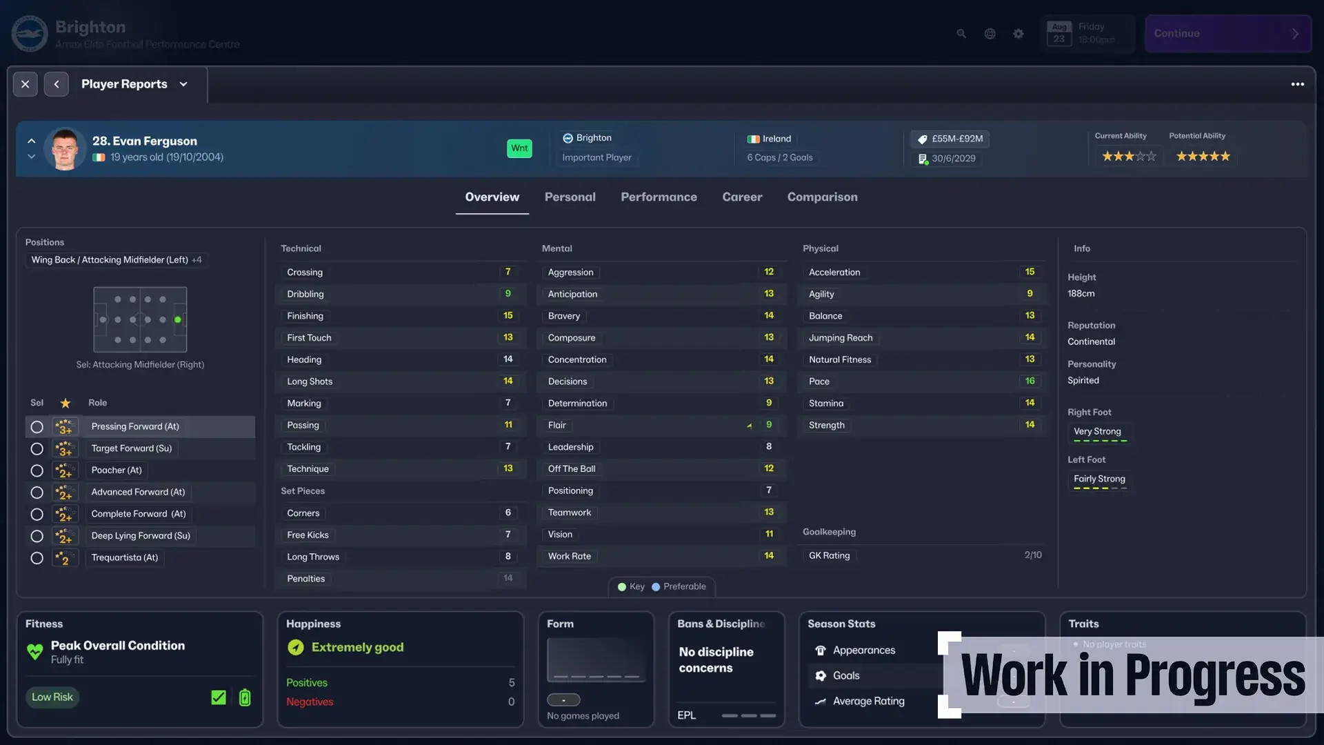 Football Manager 25 player profile of mens players