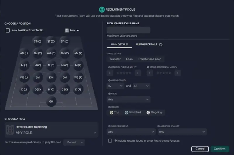 Football Manager 2023 recruitment focus