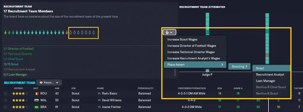 Size of Recruitment team Football Manager 2023