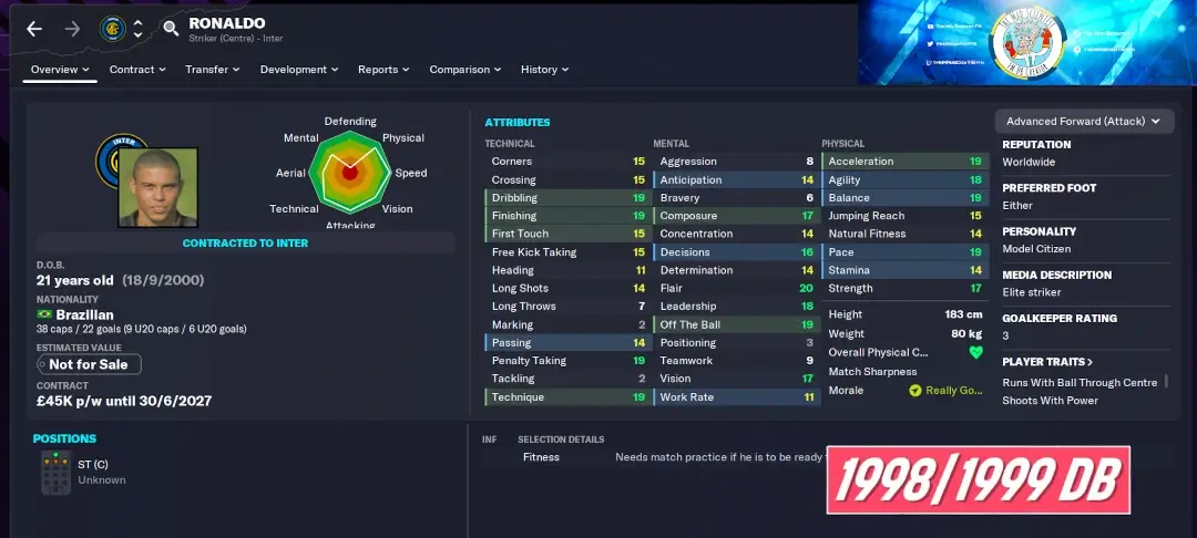 Ronaldo 9 player profile - Football Manager 1998/99 retro database