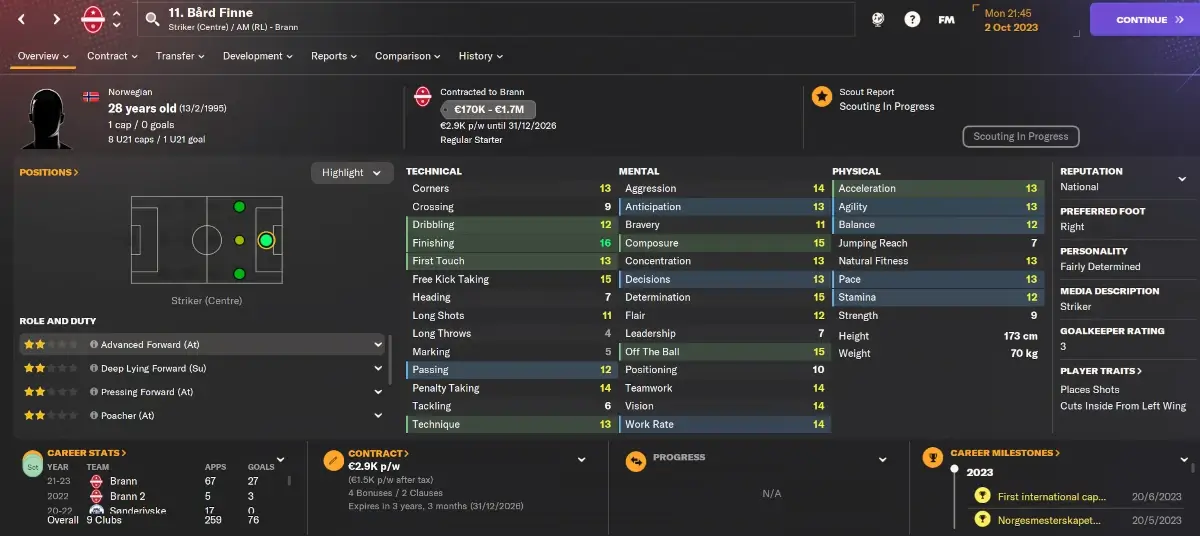 FM24 bargains Bård Finne player profile