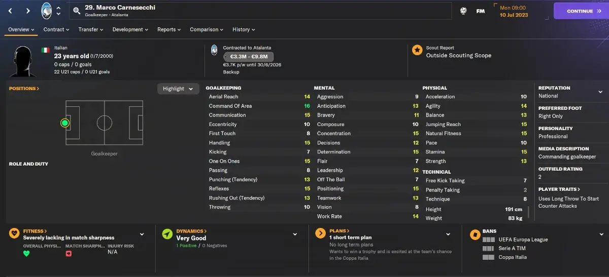 Football Manager 2024 best cheap bargains Marco Carnesecchi
