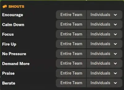 The different types of Football Manager 2024 shouts