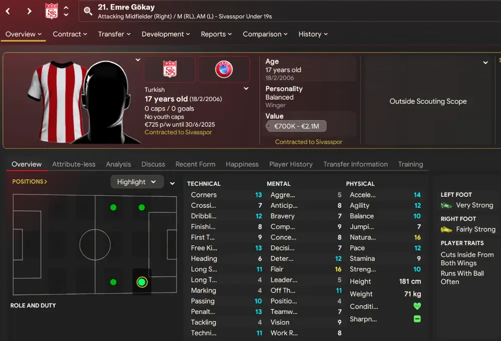 FM24 Emre Gökay player profile - Turkish Wonderkids Football Manager 2024