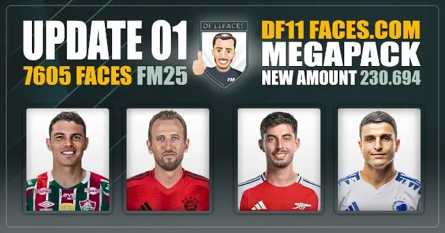 Football Manager 2025 DF11 Faces Megapack Update pack 1 for 2024-2025 season