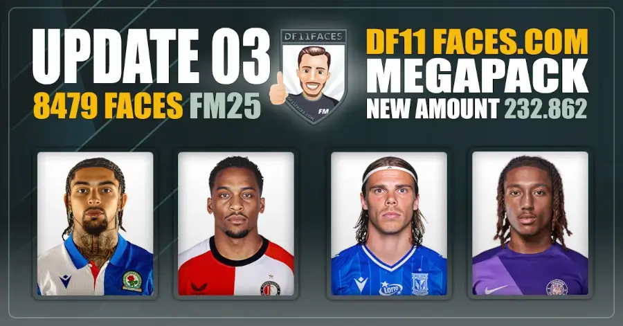 Football Manager 2025 DF11 Faces Update pack 3