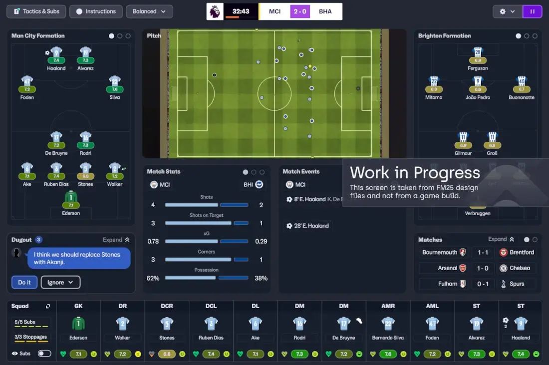 Football Manager 25 in bewtween match highlights tiles