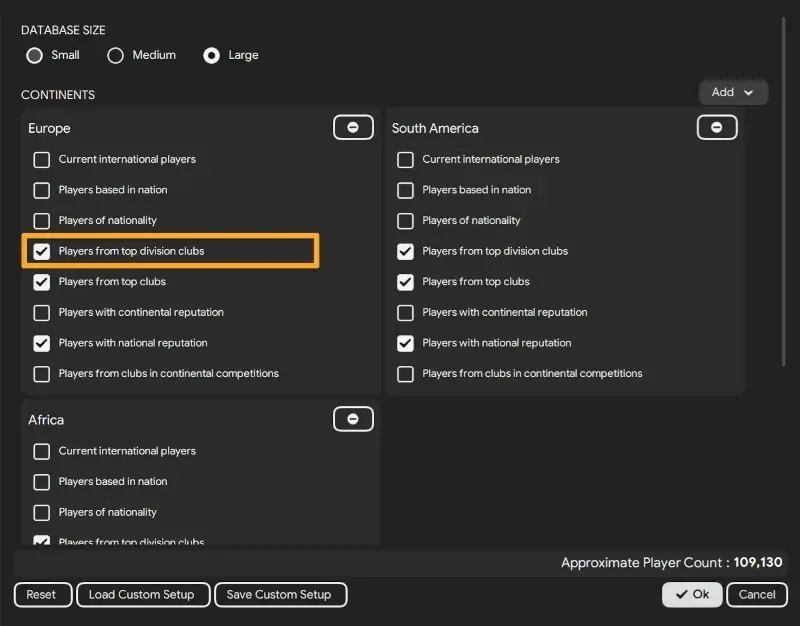 Football Manager's optimal database size