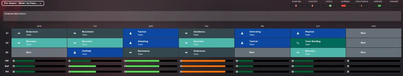Football Manager pre-season training schedule week 1