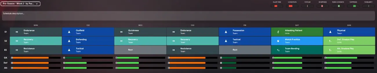 Football Manager pre-season training schedule week 2