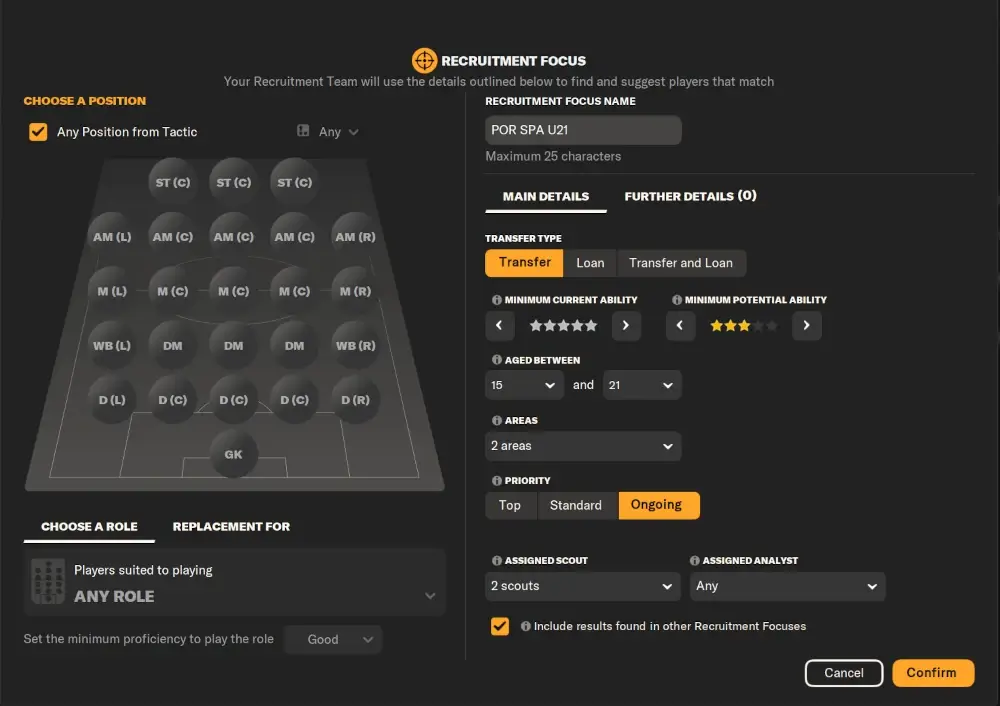 Football Manager Recruitment focus searching for wonderkids in Spain