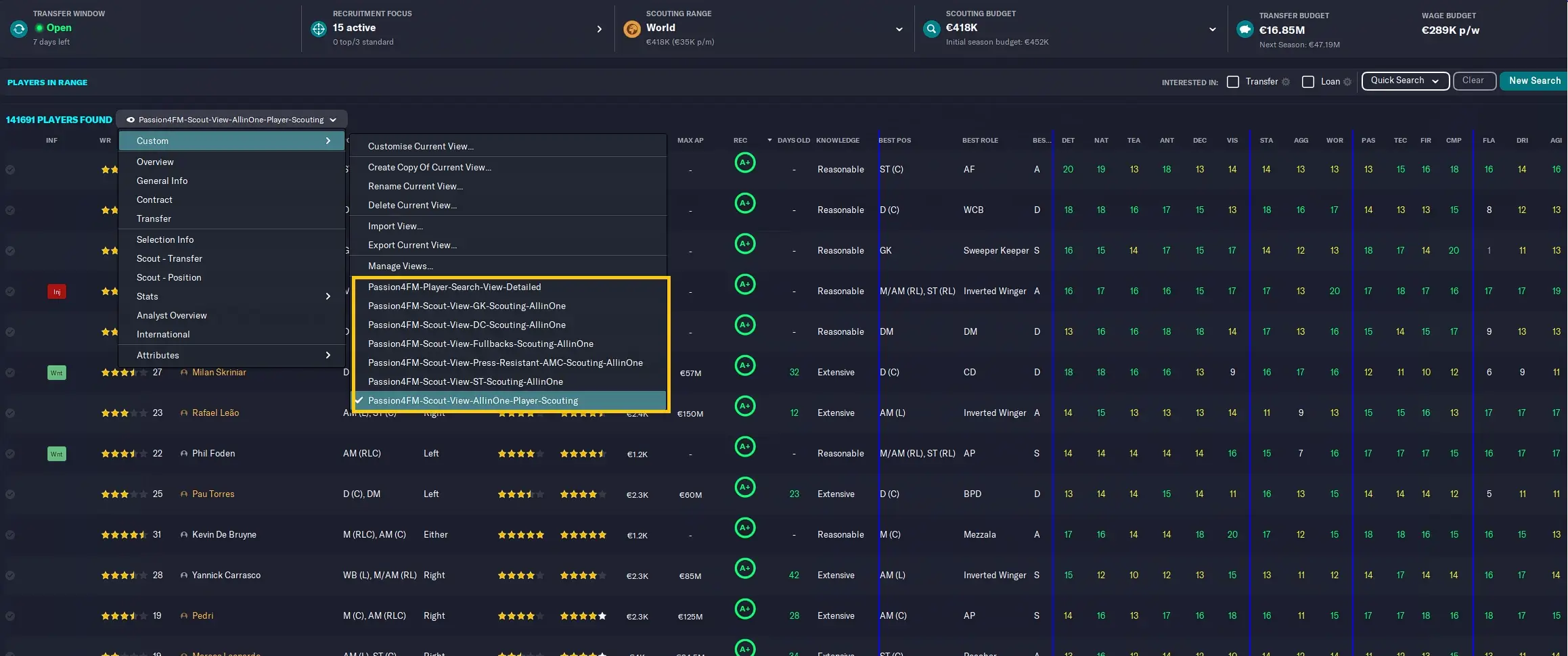 Football Manager all-in-one scouting view 