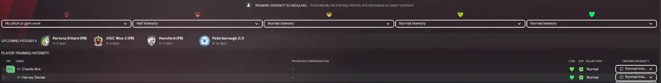 Football Manager training intensity scheduling
