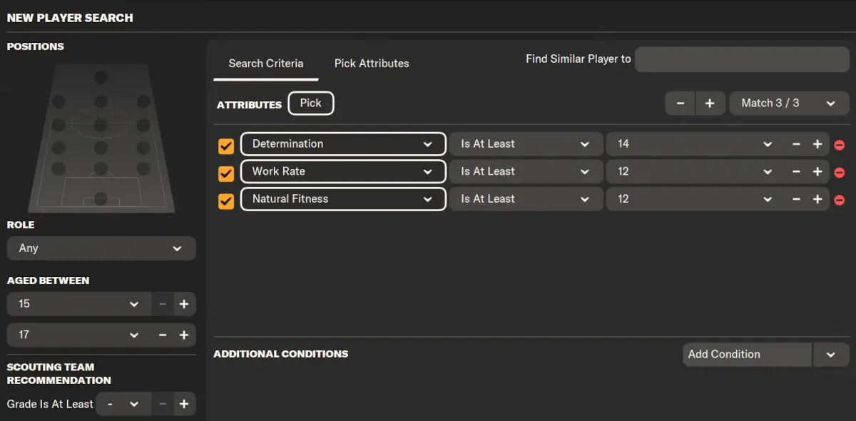 Football Manager wonderkids scouting by attributes