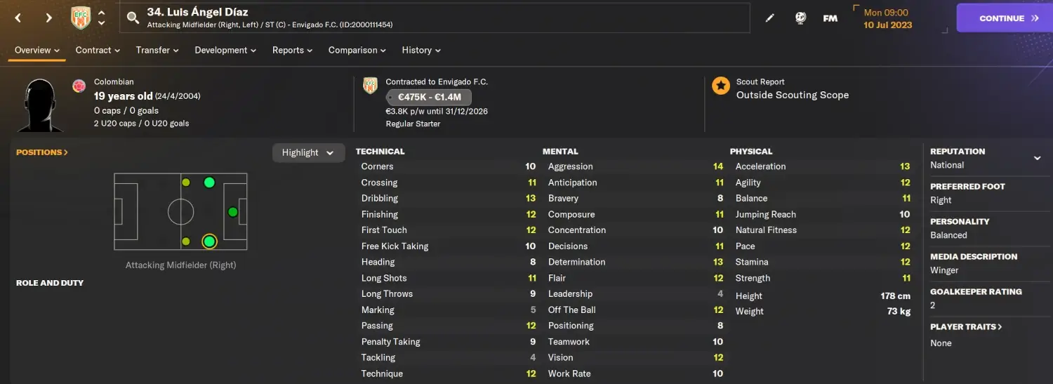 FM24 Hidden Colombian Wonderkid Luis Angel Diaz