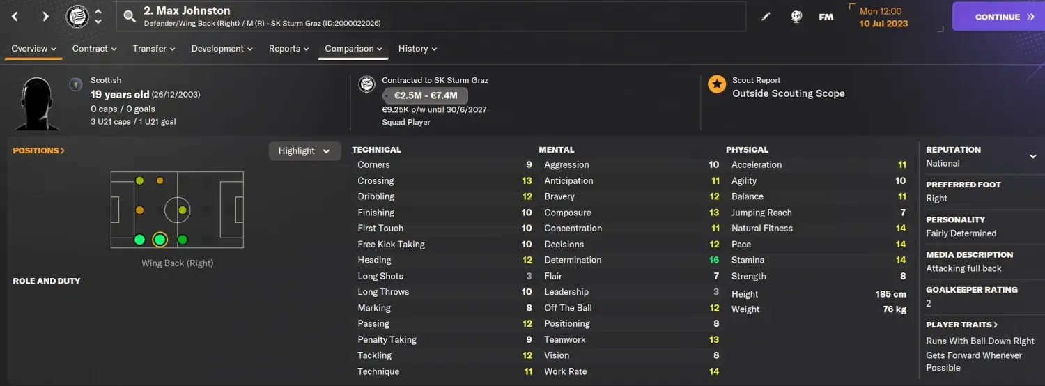 Scottish hidden wonderkid wingback Max Johnston on Football Manager 2024