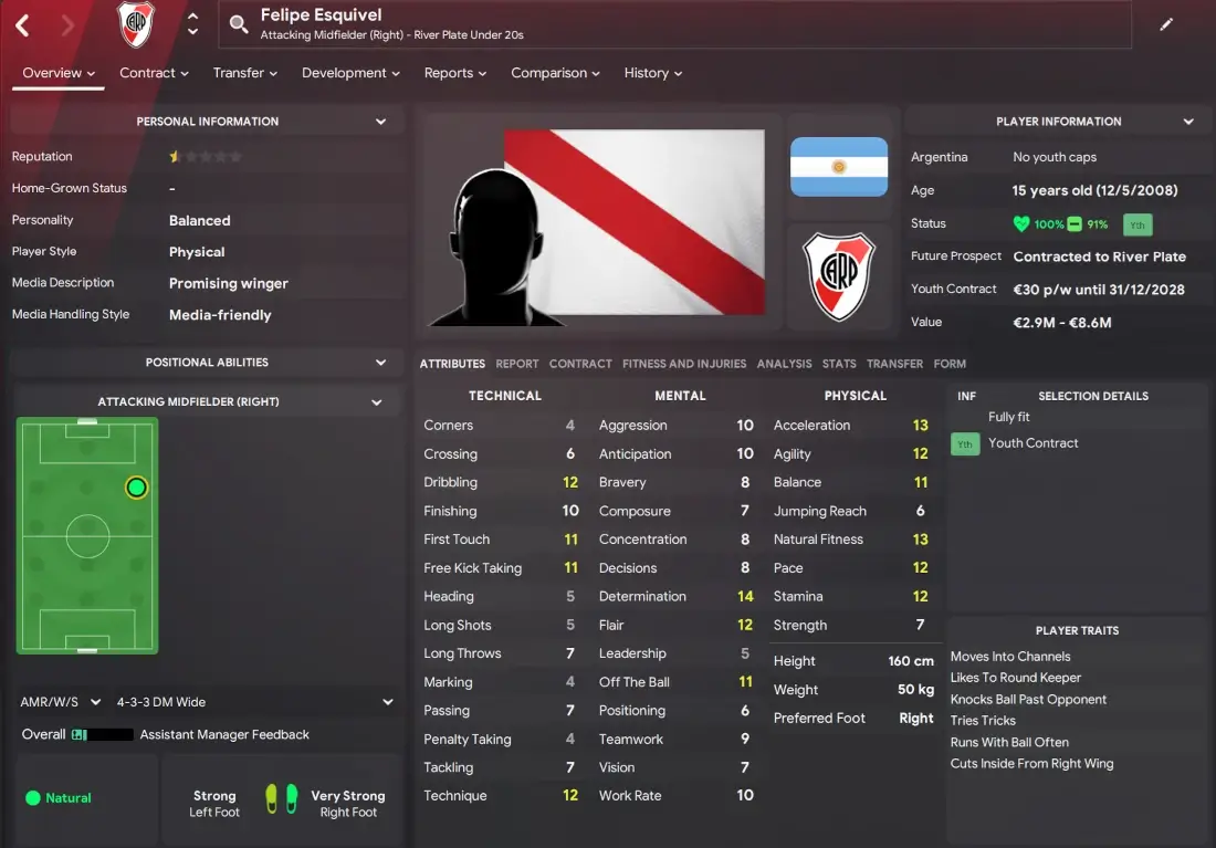 potential FM25 Argentinian wonderkids Felipe Esquivel from River Plate on FM24
