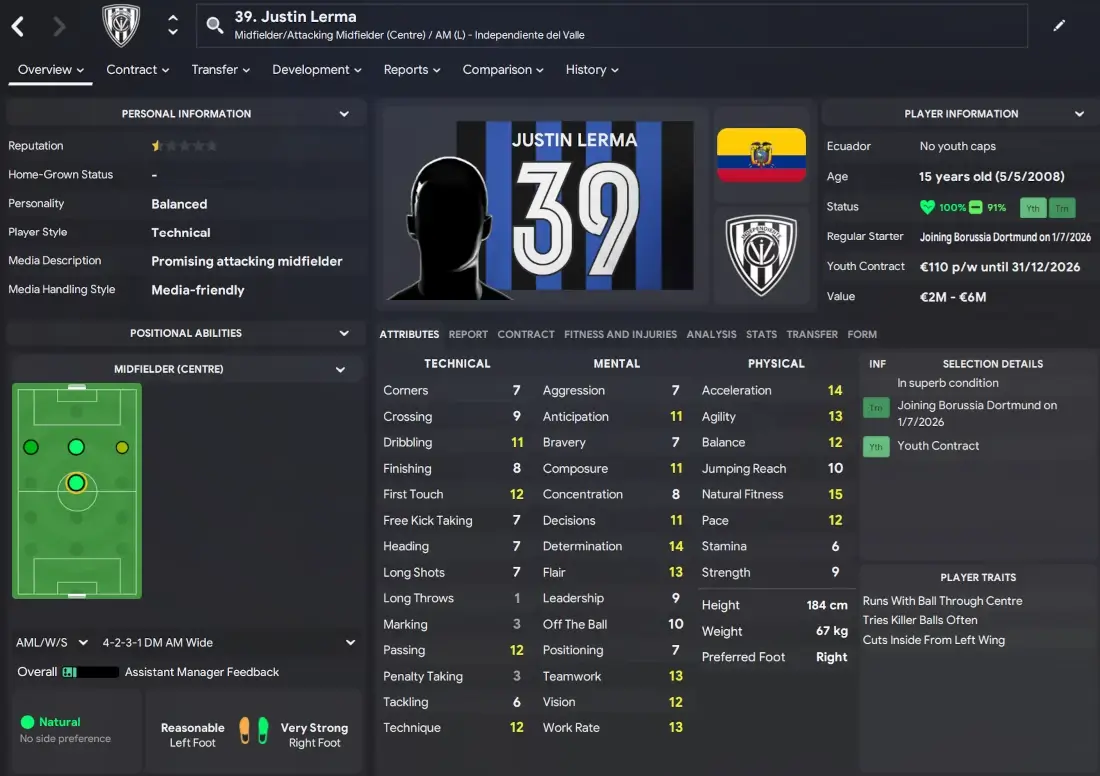 potential FM25 South American wonderkids Justin Lerma on FM24