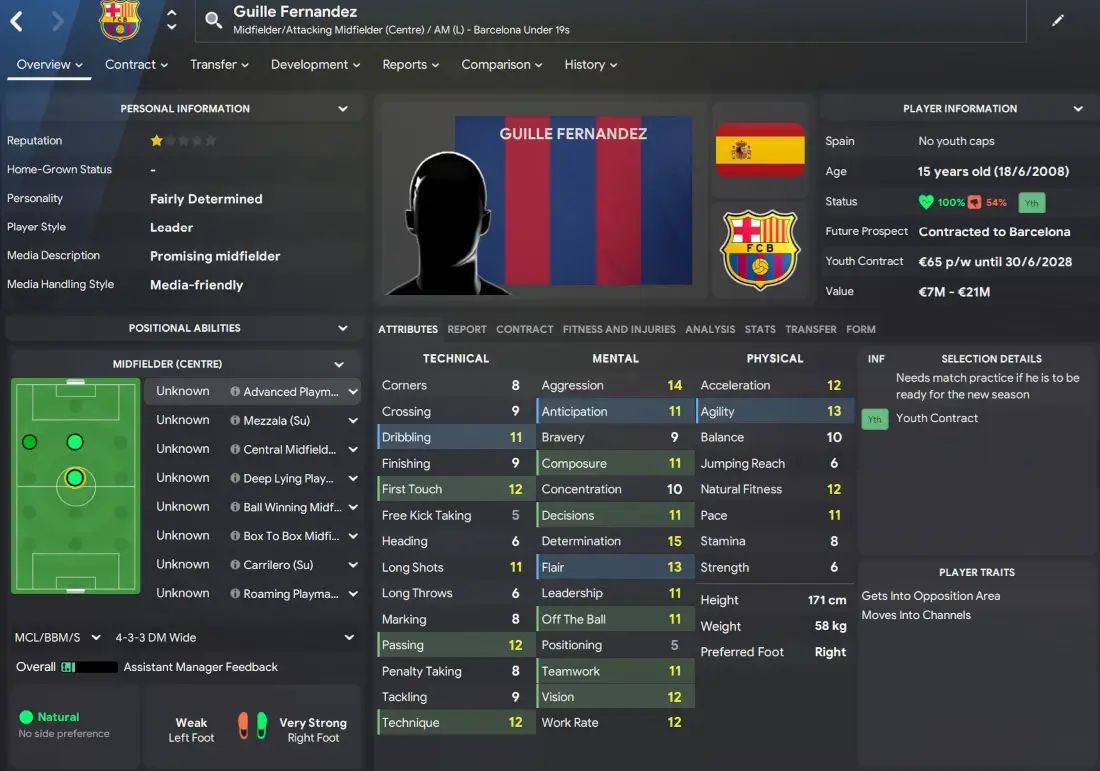 potential FM25 wonderkids Barcelona Guille Fernandez on FM24